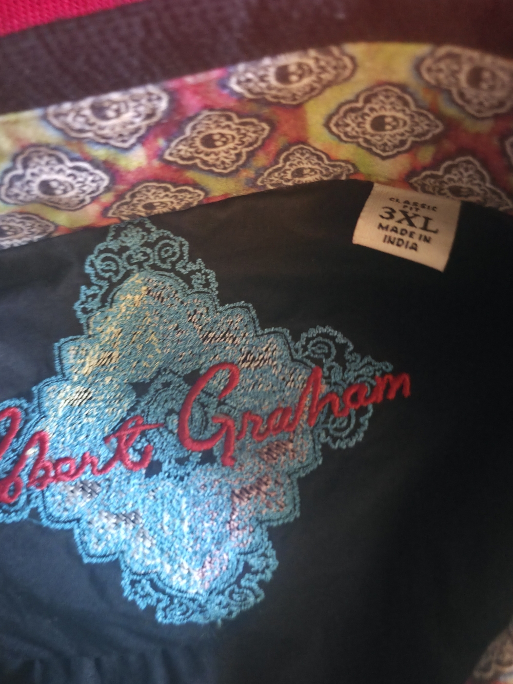 Robert Graham Black Mens Shirt with Black Embroidered Detail - 3XL